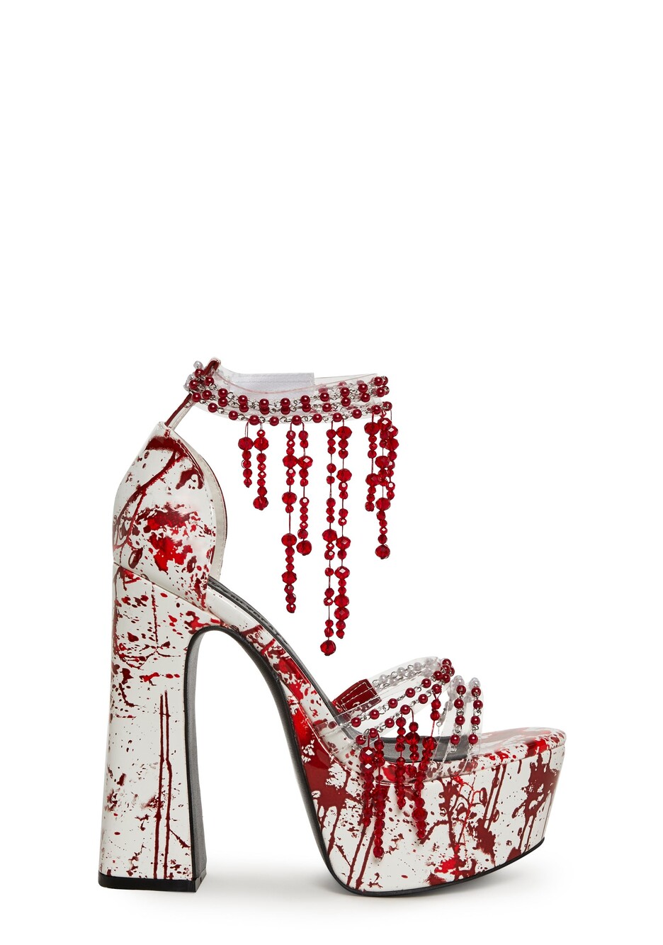 Trickz N' Treatz Holy Revelation Platform Heels - Scream Queen White & Red